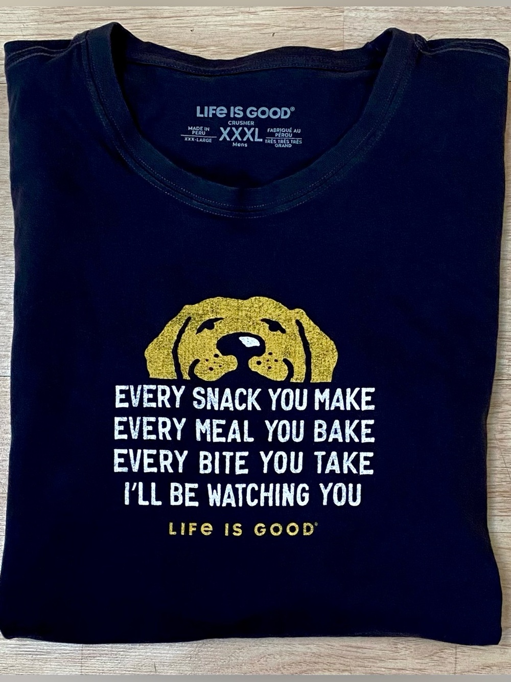 Life is Good Crusher T-Shirt Mens 3XL Charcoal Snack Dog Short Sleeve Cotton Tee